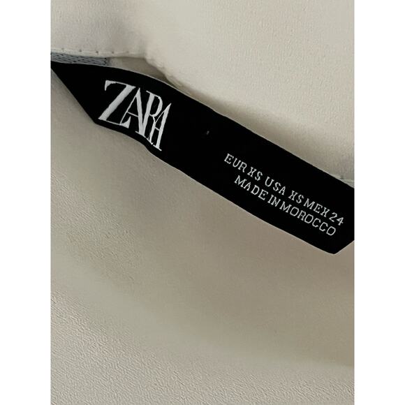 Womens Zara Sheer Button Down Cream Blouse Black Brown Fabric Trim Shirt Size XS - Picture 3 of 6